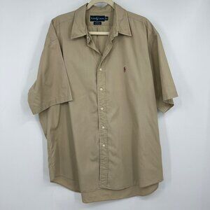POLO BY RALPH LAUREN XL SHORT SLEEVE Classic CLASSY cotton SHIRT tan khaki EUC